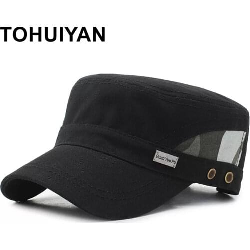 2020 New Fashion Mens Military Hat Unisex Camouflage Flat Roof Cap Casual Patrol Cadet Hats Washed Cotton Army Caps for Women