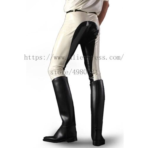Novelty latex bottoms sexy tight latex jeans in white patchwork black colors