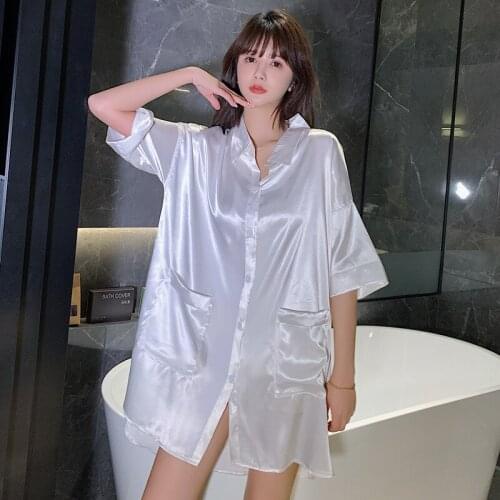 2021 Spring Summer New Home Clothes Short Sleeve Nightdress Womens Simple Style Solid Color Sexy Nightgown Female Sleepwear