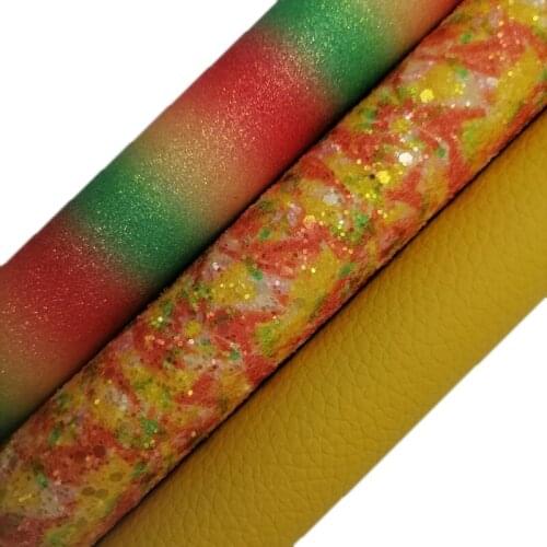 Orange Yellow Glitter leather, Rainbow Glitter Fabric Sheets, Litchi Synthetic Leather Faux Sheet For Bow Earrings 21x29CM KM618