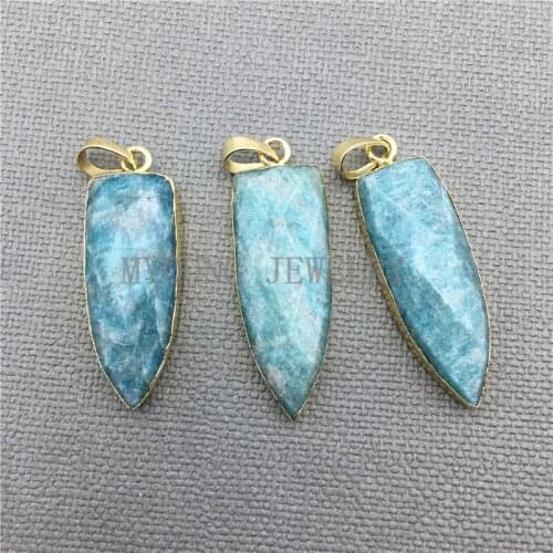 Faceted Natural Amazonite Stone Necklace Pendant MY0378