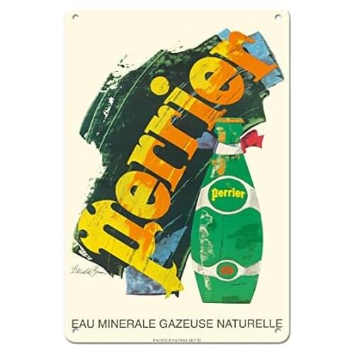 Perrier - Natural Sparkling Mineral Water - Advertising Poster by Donald Brun c.1970s Metal Tin Sign