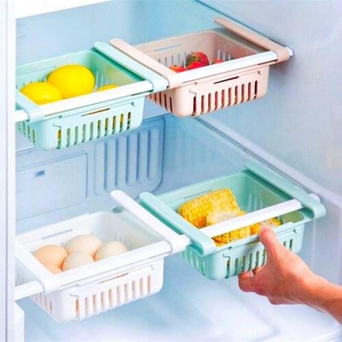 Refrigerator Adjustable Stretchable Storage Rack Slide Rail Drawer Basket Fridge Fruit Egg Food Fresh Keep Storage Box Organizer