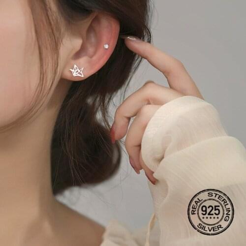 S925 Silver Needle Earrings For Women Paper Crane Geometric Korean Fashion Personality Design Female Gift Wedding Jewelry INEFFA