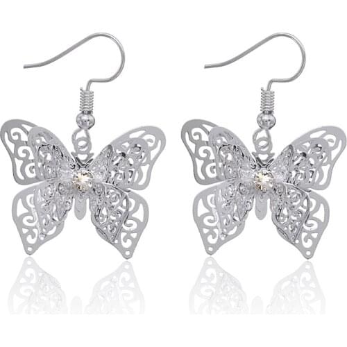 Silver Color Butterfly Drop Earring Geometric Hollow Butterfly Ear Hook Earrings Charm Female Banquet Jewelry Accessories