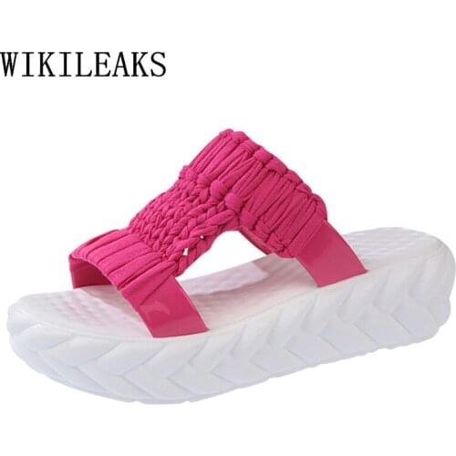 2020 Designer Luxury Brand Slippers Knitting Fabric Women Shoes Summer Beach Sandals Women Platform Flat Slides Zapatos De Mujer