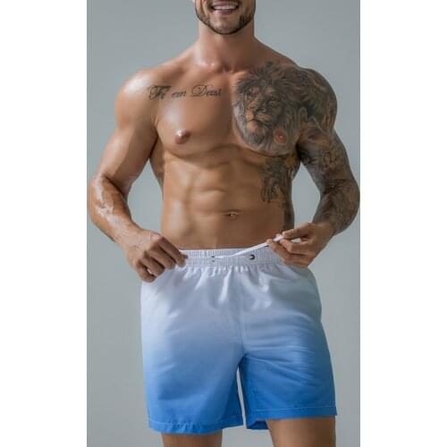 Summer Handsome Mens Casual Solid Color Shorts Beach Short Pants Surfing Gradient Print Men Boardshorts Quick Dry Blue Trousers