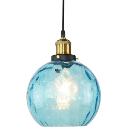 Loft modern blue color glass pendant light LED E27 vintage Nordic hanging lamp with 3 size for bedroom lobby restaurant office