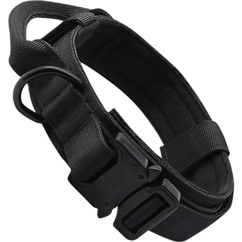 Tactical Dog Collar Adjustable Military Nylon Thick Dog Collars Heavy Duty Metal Buckle and Handle for Medium Large Dog