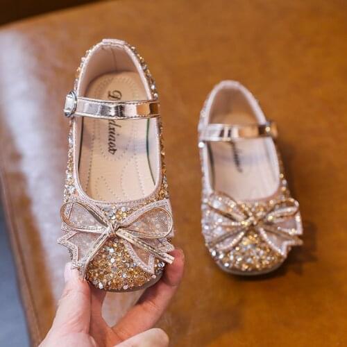 Girls Princess Shoes 2021 Spring New Baby Single Shoes Kids Leather Sequins Bow Shoes Summer Children Sandals G15