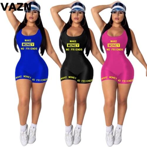 VAZN Hot sale 2020 summer sexy lady 3 colors skinny playsuit sleeveless O-neck letters playsuit young girl high street playsuits