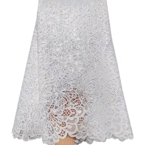 Embroidered African Lace Fabric For Nigerian VQX001 Wedding Dress,Water Soluble Lace With Sequins Guipure Cord Lace Fabric