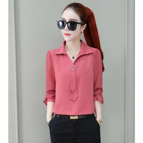 Women Spring Summer Style Chiffon Blouses Shirts Lady Casual Long Sleeve Turn-down Collar Blusas TOps RR0033