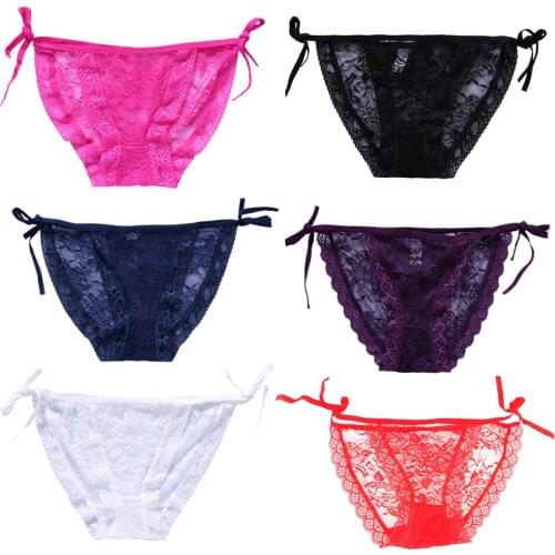 Womens Sexy Tie Side Bowknot Lace Thongs Panties Adjustable G-string Underwear