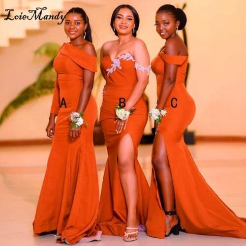 Pretty Mermaid African Bridesmaid Dresses 2021 Sexy Off Shoulder Long Dress For Wedding Party High Split Vestidos de fiesta