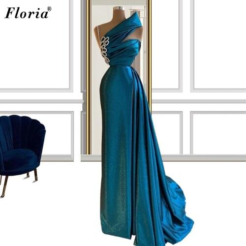 Dubai Blue Prom Dresses Long One Shoulder Vintage Cocktail Dresses Evening Wear Haute Couture Wedding Party Dresses For Women