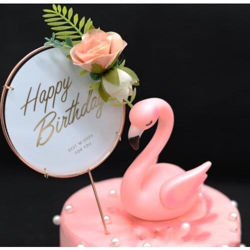1Pcs Metal Happy Birthday Cake Topper Artificial Flowers Cake Toppers for DIY Baby Shower Birthday Party Decoration Baking Decor