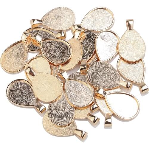10pc/lot Water Drop Pendant Blank Base Fit 17x25mm Glass Cameo Cabochon Diy Necklaces Making Findings Spacers Accessories