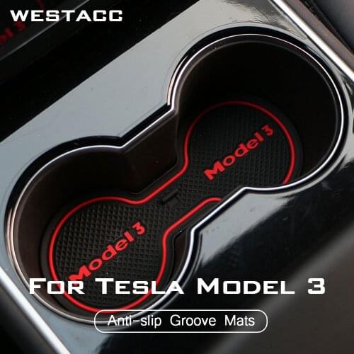 14Pcs Car Anti-Slip Groove Mats Luminous Door Slot Pad Watercup Mat for Tesla Model 3 2016 - 2021 Interior Accessories