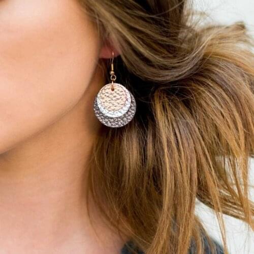 2020 Wholesale Leather Lychee Pattern Earrings European and American New Personality Trend Multi-layer Round Earrings