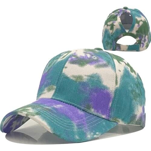 2021 Ponytail Baseball Cap Women Tie Dye Cotton Trucker Caps Casual Summer Snapback Visor Hat