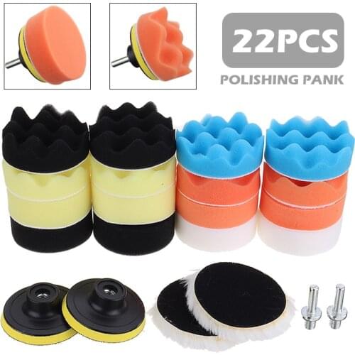 22pcs 3" Car Polishing Buffing Pad Wool Waxing Sponge Pad Kit With Drill Adaptor Power Tool For Polisher Drill