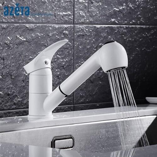 Azeta New Arrival White Pull-out Kitchen Tap 2-Function Water Outlet Torneira Cozinha Single Handle Kitchen Faucet MK6508W