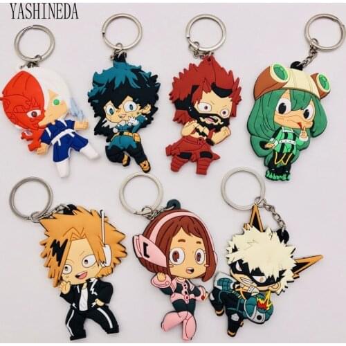 10PCS Cartoon Comics My Hero Academia Keychain PVC Anime Figure 3D Double Side Key Ring Key Chain Kids Trinket Gift Key Holder