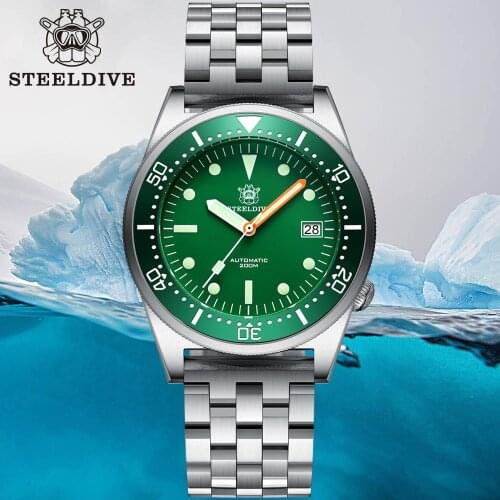 Steeldive 1979 Green Dial Jubilee Bracelet Mens Watch 200m Waterproof Luminous Stainless Steel Automatic Mechanical Diver Watch