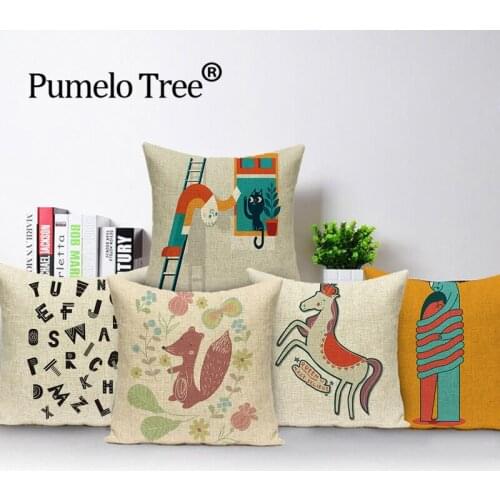 Cartoon Cushion Cover Unicorn Decoration Pillow Case Flax Portrait Pillows Cases Alphabet Living Room Cushions Covers Almofadas
