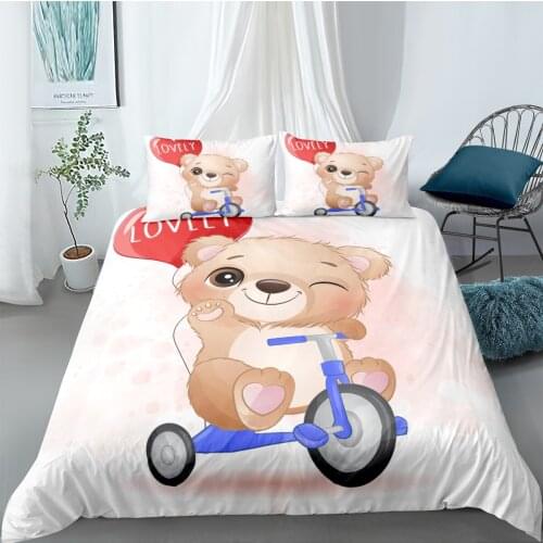 Kids Duvet Cover Bear Cloud Cartoon Bedding Set Boys Girls 2/3 pcs Bedspread Pillowcase Cute Comforter Covers Bedroom Use Decor
