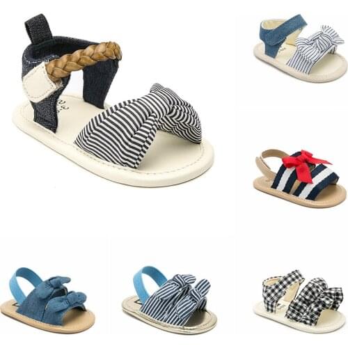 Children Summer Shoes Newborn Infant Baby Girl Soft Crib Shoes Infants Anti-slip Sneaker Striped Bow Prewalker 0-18M