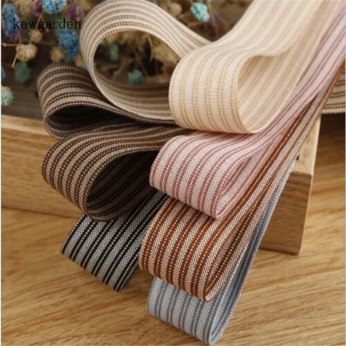 Kewgarden Handmade Tape Double Colors Stripe Knitting Satin Ribbon 1.5" 1" 38mm 25mm DIY Hairbow Packing Riband Webbing 10 Yards