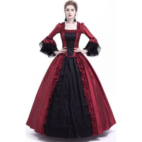 Free shipp Hot Sale Victorian Rococo Costume Womens Adults' Dress Purple Vintage Cosplay Flocked Long Sleeves Bell Ankle