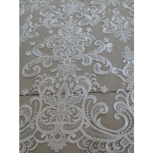 Beautiful ZH-112932 french net lace fabric with high quality nigerian embroidered lace fabric with full beads