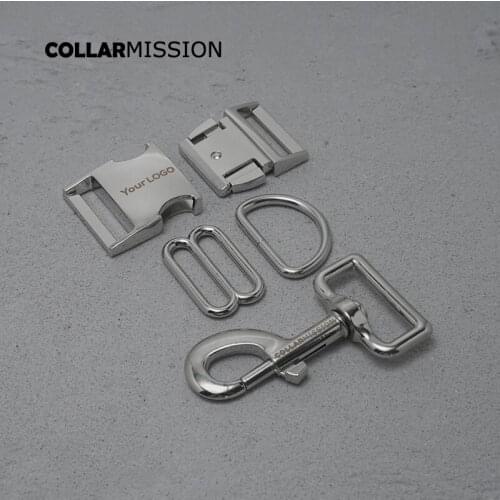 Metal buckle+adjust buckle+D ring+metal dog clasp/set)Engraved DIY dog collar silver 30mm webbing sewing parts premium quality