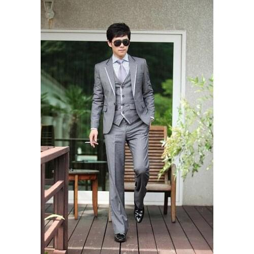 Fashion Stylish Leisure Mens Suit Luxury Terno Masculino Costume Homme Wedding Groomsmen Tuxedo Suits(Jacket+Pants+Vest)