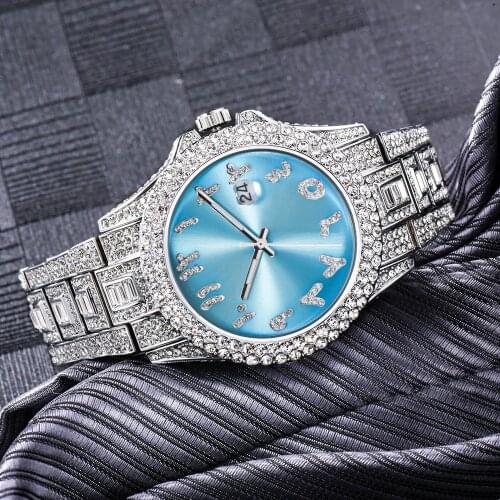 MISSFOX Ice Out Mens Watches Luxury Brand Square Diamond Blue Calendar Dial Watches Dropshipping New Relogio Masculino de Luxo