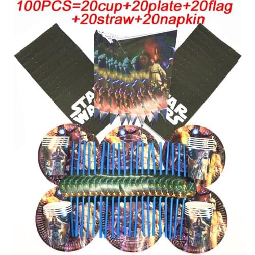 Boy Birthday Theme Star Wars Party Supplies Plate Cup Flag Disposable Tableware Sets Baby Shower 1st Birthday Party Decorate Set