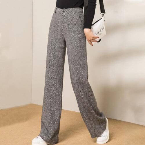 Autumn and Winter New Woolen Womens Korean Version Leisure High Waist Versatile Loose Large Wide Leg Womens Long Pants