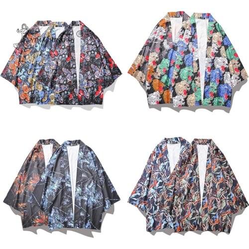 New Japanese Kimonos Couple Summer Costumes Harajuku Yukata Anime Print Loose Shirts Man Cardigan Samurai Japan Traditional Coat