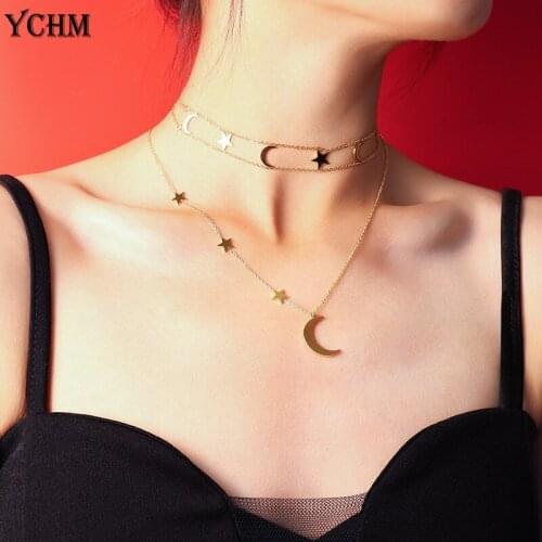 Moon Star Choker Necklace for Stainless Steel Layered Necklaces with Moon Gold Plated Necklaces Woman Jewelry Romantic Gift YCHM