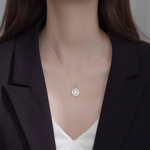 Retro Sun Smiley Face Vintage Round 925 Sterling Silver Clavicle Chain Necklace For Women Hip-hop Trendy Jewelry Gifts