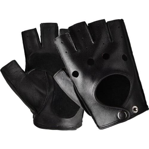 Men Genuine Leather Half Finger Cycling Mitten Summer Sunscreen Thin Section Breathable Sheepskin Driving Slip Fitness Glove I65