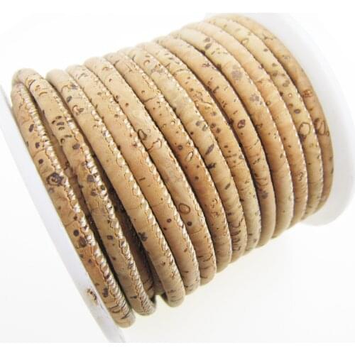 3mm Cork leather cord Natural color stitched round portuguese cork leather