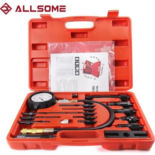 ALLSOME Professional Diesel Engine Cylinder Compression Tester Tool Kit Set Pressure Gauge Tester Kit Set TU-15B Detection Table