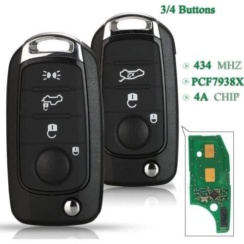 Bilchave 3/4 Buttons For Fiat Tipo Toro 500X Nuovo Grazie Fob 434Mhz 4A PCF7938X Chip Filp Remote Car Key Replacement