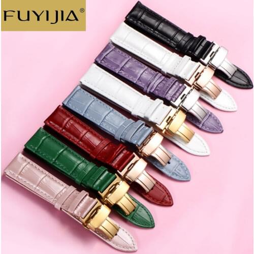 New Crocodile Pattern Cowhide Watchbands Stainless Steel Butterfly Buckle Genuine Leather Strap 12MM~24MM Unisex Watch Band 20MM