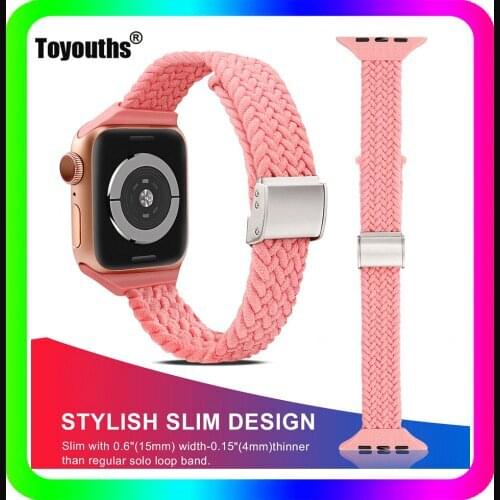 Toyouths Braided Solo Loop Watch Strap for Apple Watch Band 38mm 40mm Adjustable Woven Elastic Wristband for iWatch Series 6 5 4