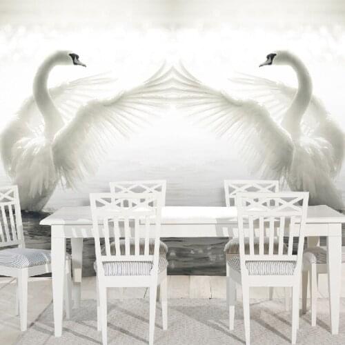 Romantic 3D White Swan Lake Nature Landscape Mural Wallpaper Modern Simple Living Room Bedroom Decor Wallpaper Papel De Parede